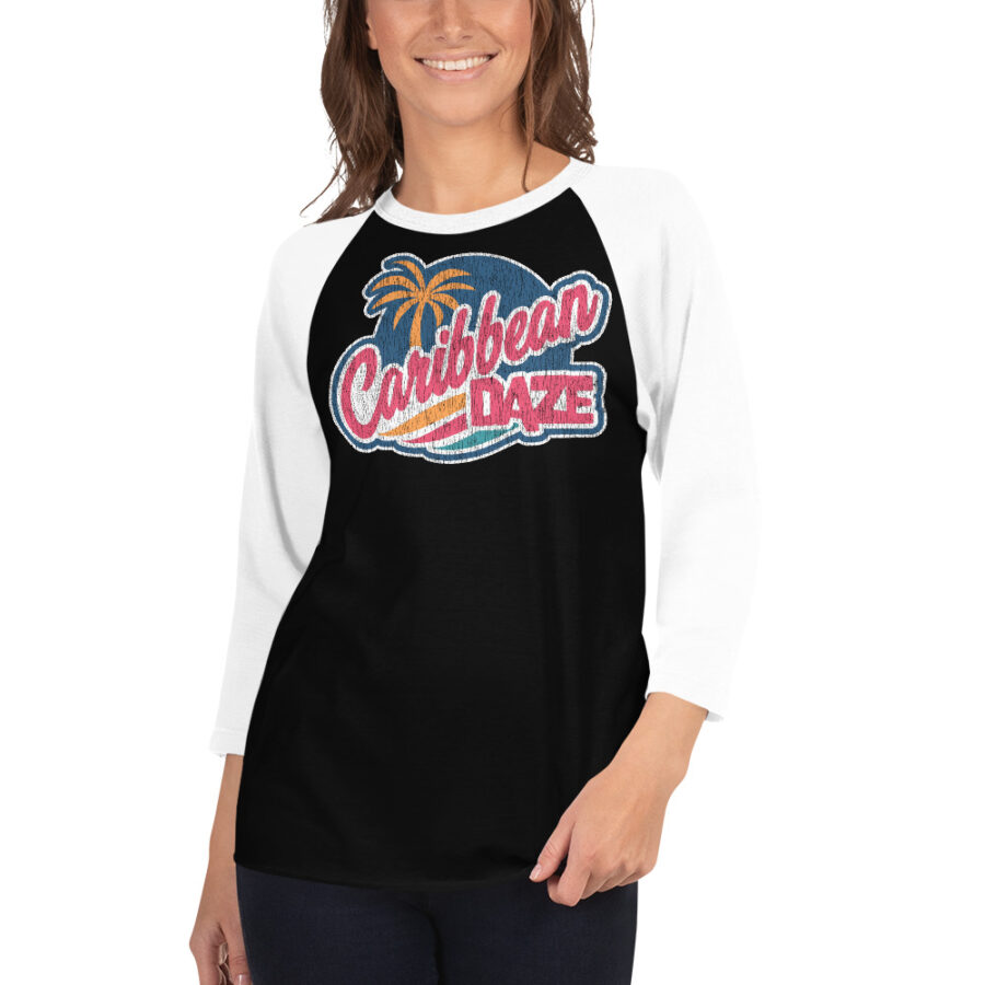 Caribbean Daze Weathered 3/4 sleeve Baseball tee shirt - Image 2