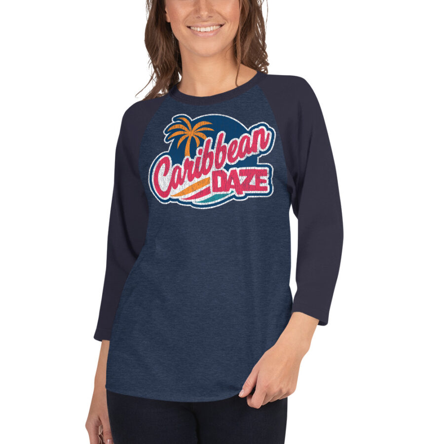 Caribbean Daze Weathered 3/4 sleeve Baseball tee shirt - Image 3