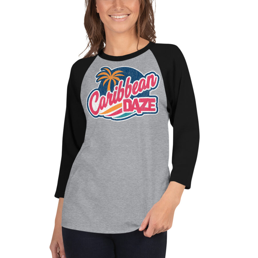 Caribbean Daze Weathered 3/4 sleeve Baseball tee shirt - Image 4